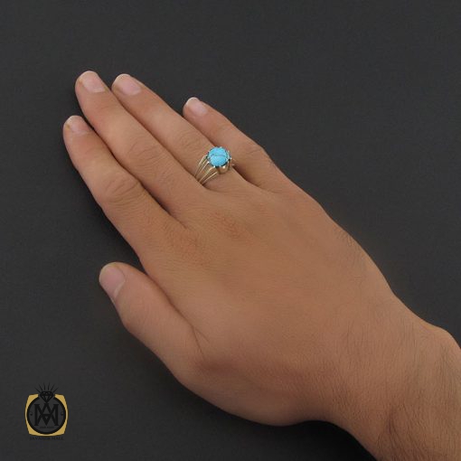 انگشتر فیروزه نیشابوری مردانه خوش رنگ - کد 8721 - تصویر 5