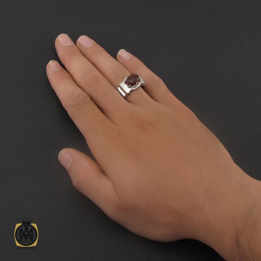 انگشتر عقیق یمن مردانه خوش رنگ طرح صفوی - کد 8729 - تصویر 5