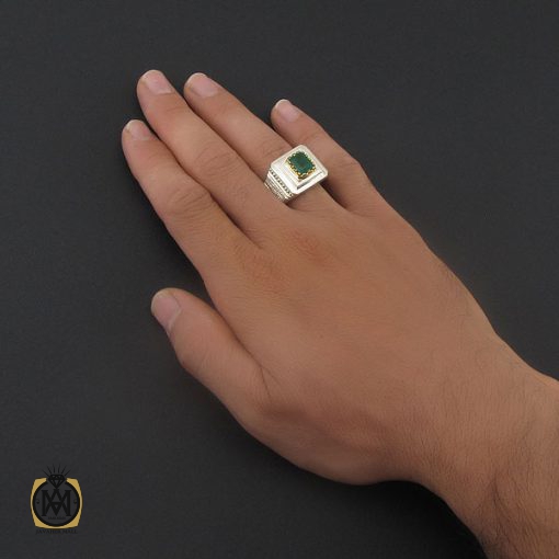 5 انگشتر زمرد زامبیا مرغوب مردانه هنر دست استاد باقرزاده - کد 8733 - تصویر 5
