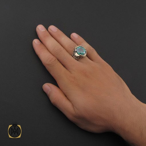انگشتر توپاز سبز مردانه خوش رنگ و طبیعی - کد 8741 - تصویر 5