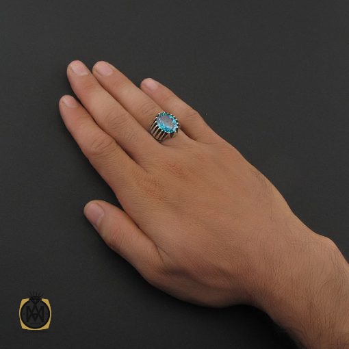5 انگشتر توپاز سبز مردانه خوش رنگ - کد 8742 - تصویر 5