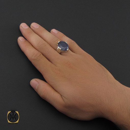 انگشتر یاقوت کبود درشت مردانه - کد 8751 - تصویر 5