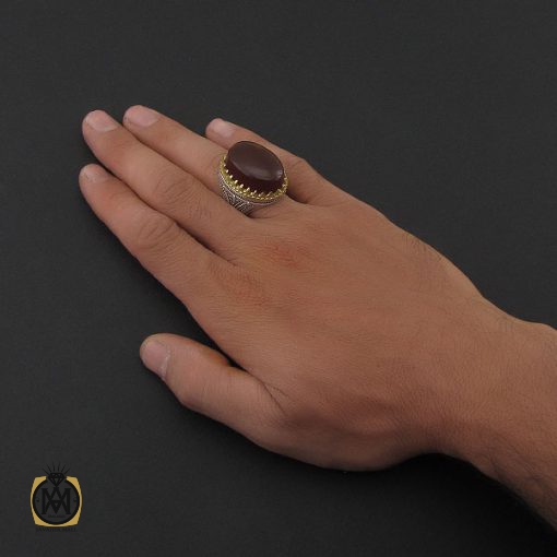 انگشتر عقیق یمن مردانه خوشرنگ درشت - کد 8753 - تصویر 5