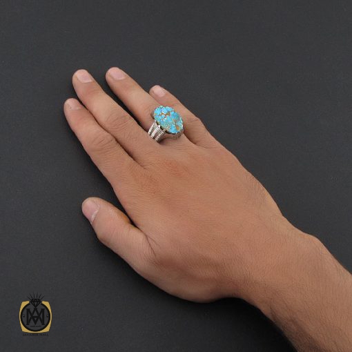 انگشتر فیروزه نیشابوری درشت مردانه هنر دست استاد شرفیان - کد 8768 - تصویر 6