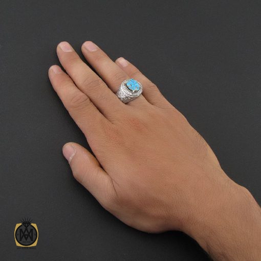 انگشتر فیروزه نیشابوری مردانه خوش رنگ و ارزشمند - کد 8769 - تصویر 5