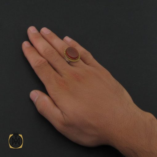 انگشتر عقیق قرمز مردانه با حکاکی وان یکاد - کد 8628 - تصویر 5