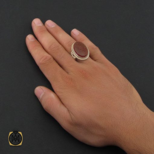 انگشتر عقیق قرمز مردانه با حکاکی و من یتق الله - کد 8631 - تصویر 5