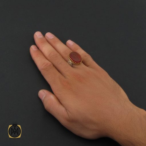 5 انگشتر عقیق قرمز مردانه با حکاکی وان یکاد - کد 8634 - تصویر 5