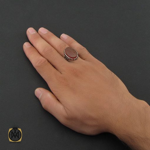انگشتر عقیق قرمز مردانه با حکاکی ومن یتق الله - کد 8651 - تصویر 5