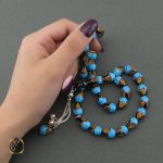 5 تسبیح یسر، فیروزه و کهربا نقره کوب 33 دانه فاخر - کد 4117 - تصویر 5