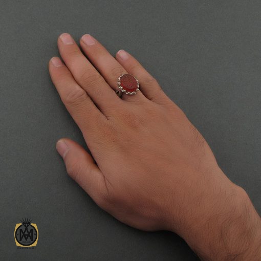 5 انگشتر عقیق یمن با حکاکی یا اباعبدالله الحسین مردانه - کد 8661 - تصویر 5