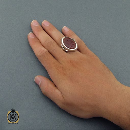 انگشتر عقیق یمن مردانه با حکاکی حسین منی وانا من حسین استاد احمد - کد 8589 - تصویر 6
