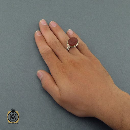انگشتر عقیق یمن مردانه با حکاکی مهدی طاووس اهل الجنه استاد احمد - کد 8598 - تصویر 6