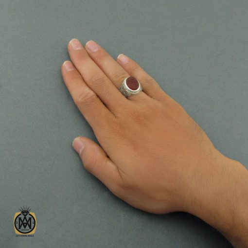6 انگشتر عقیق یمن مردانه با حکاکی یا حیدر کرار استاد حیدر - کد 8595 - تصویر 6