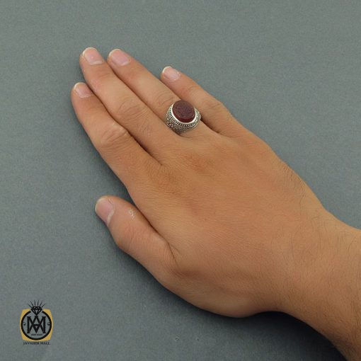 انگشتر عقیق یمن مردانه با حکاکی یا حسین (ع) استاد حیدر - کد 8596 - تصویر 6