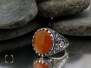 00 انگشتر عقیق یمن با حکاکی شرف الشمس مردانه - کد 8909 - تصویر 6