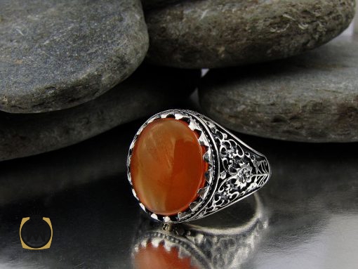 00 انگشتر عقیق یمن با حکاکی شرف الشمس مردانه - کد 8909 - تصویر 6