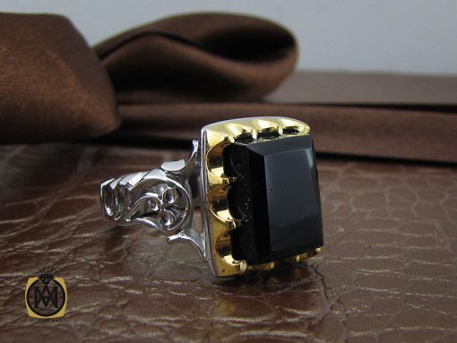 00 انگشتر عقیق سیاه یمن دست ساز مردانه - کد 8921 - تصویر 6