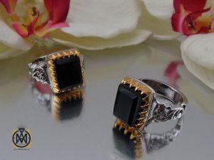 00 انگشتر عقیق سیاه یمن دست ساز مردانه - کد 8922 - تصویر 6
