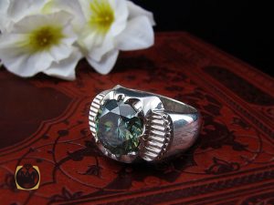 00 انگشتر موزانایت سبز مردانه درشت و فاخر – کد 8813 - تصویر 6