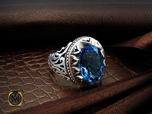 انگشتر توپاز آبی خوش رنگ  مردانه دست ساز - کد 8938 - تصویر 6