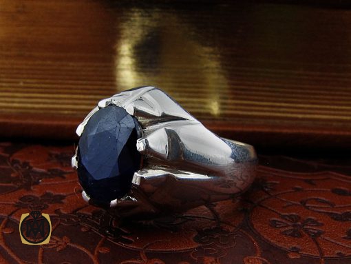 انگشتر یاقوت کبود مردانه دست ساز معدنی و خوش رنگ - کد 8948 - تصویر 6