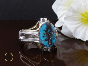 00 انگشتر فیروزه نیشابوری مردانه هنر دست استاد ربیعی - کد 8964 - تصویر 6