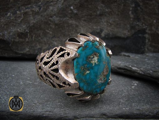 انگشتر فیروزه نیشابوری مردانه درشت دست ساز - کد 8967 - تصویر 6