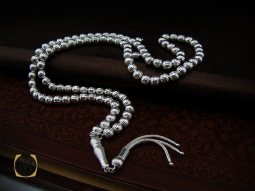 تسبیح نقره 101 دانه گرد شیار دار - کد 4134 - تصویر 5