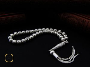 00 تسبیح  33 دانه گرد نقره شیار دار - کد 4147 - تصویر 5