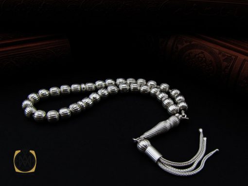 00 تسبیح  33 دانه گرد نقره شیار دار - کد 4147 - تصویر 5