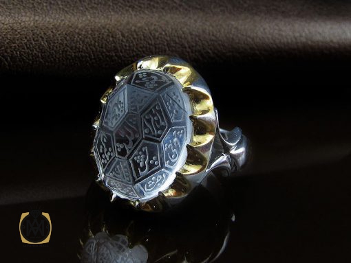 انگشتردُر نجف مردانه با حکاکی چهارده معصوم دست ساز – کد 8823 - تصویر 6