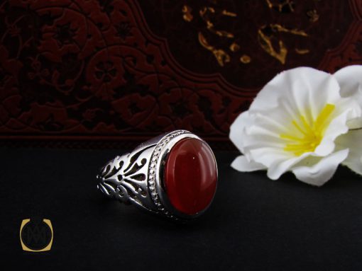 انگشتر عقیق یمن مردانه رکاب دست ساز شبکه ای - کد 8989 - تصویر 6