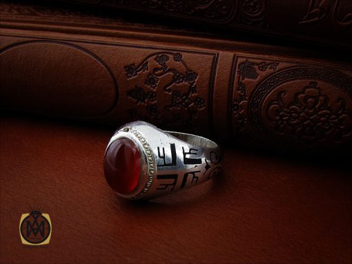 انگشتر عقیق یمن مردانه رکاب دست ساز طرح علی - کد 8990 - تصویر 6