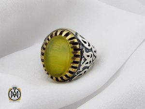 انگشتر عقیق زرد با حکاکی شرف الشمس مردانه – کد 8825 - تصویر 6
