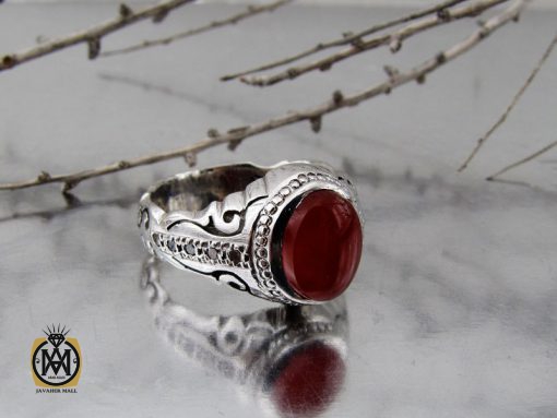 انگشتر عقیق یمن خوش رنگ مردانه رکاب دست ساز - کد 10022 - تصویر 6