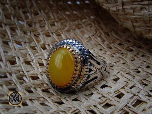 انگشتر عقیق زرد با حکاکی شرف الشمس مردانه – کد 8826 - تصویر 6
