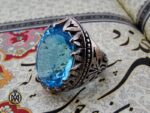انگشتر توپاز آبی درشت و سلطنتی مردانه هنر دست استاد مغان - کد 10035 - تصویر 7