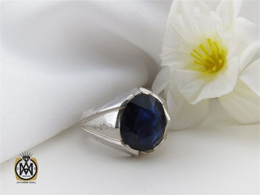 انگشتر یاقوت کبود خوش رنگ مردانه دست ساز - کد 10045 - تصویر 6