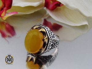 00 انگشتر عقیق زرد با حکاکی شرف الشمس مردانه – کد 8828 - تصویر 6