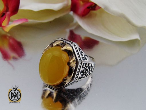 00 انگشتر عقیق زرد با حکاکی شرف الشمس مردانه – کد 8828 - تصویر 6