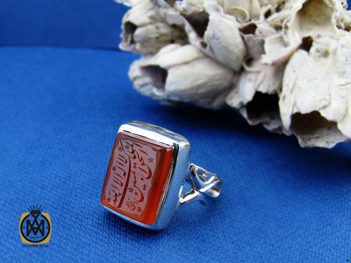 انگشتر عقیق یمن مردانه با حکاکی لا اله الا الله الملك الحق المبين - کد 10052 - تصویر 6