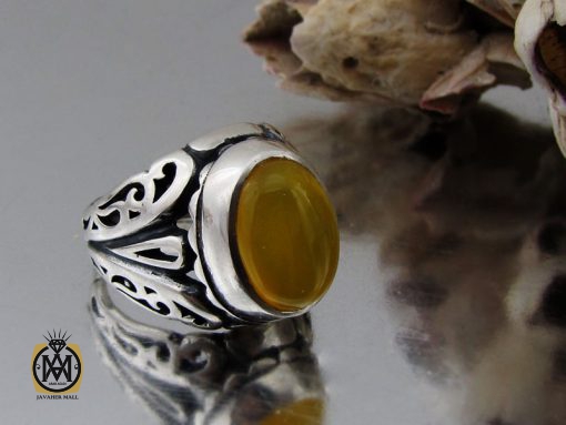 انگشتر عقیق زرد با حکاکی شرف الشمس مردانه – کد 8834 - تصویر 6