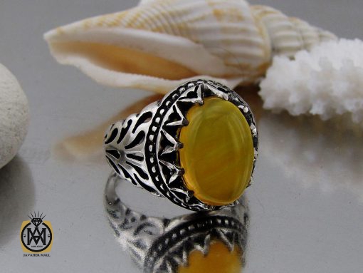 انگشتر عقیق زرد با حکاکی شرف الشمس مردانه – کد 8836 - تصویر 6