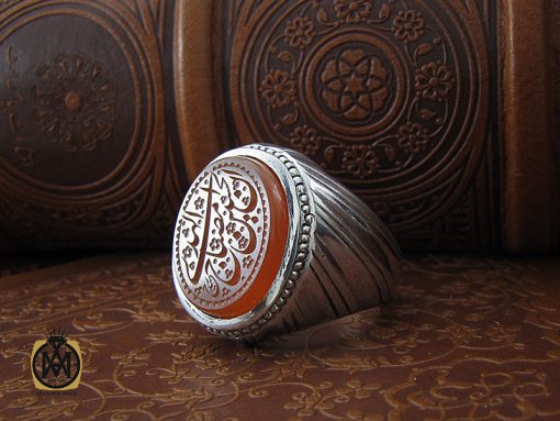 انگشتر عقیق یمن با حکاکی ان الحسین مصباح الهدی و سفینه النجاه مردانه دست ساز - کد 8864 - تصویر 6