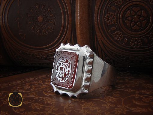 انگشتر عقیق یمن مردانه با حکاکی یا رقیه (س) رکاب هنر دست استاد شرفیان - کد 8865 - تصویر 6