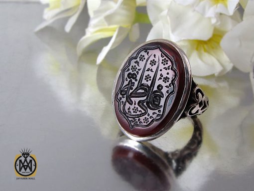 انگشتر عقیق با حکاکی علی و فاطمه مردانه - کد 8868 - تصویر 6