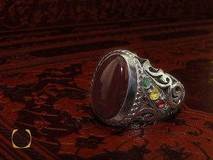 انگشتر عقیق یمن یاقوت و زمرد مردانه - کد 8871 - تصویر 6