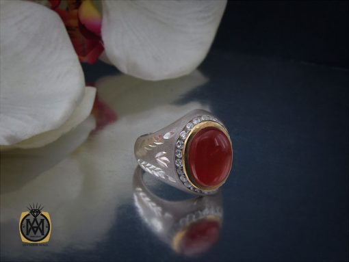 انگشتر عقیق یمن خوش رنگ مردانه دست ساز - کد 8877 - تصویر 6