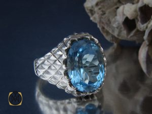 00 انگشتر توپاز آبی مرغوب مردانه - کد 8878 - تصویر 6